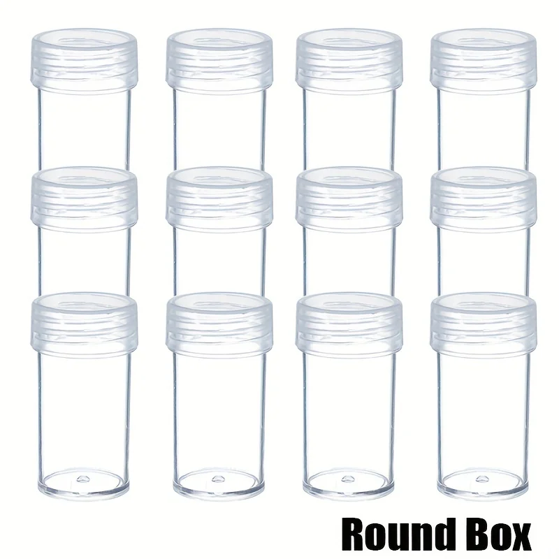 12/40Pcs Clear Round Bottle Storage Box , DIY Crafts, Jewelry, and Rhinestone Beads - Portable & Multifunctional Storage Box