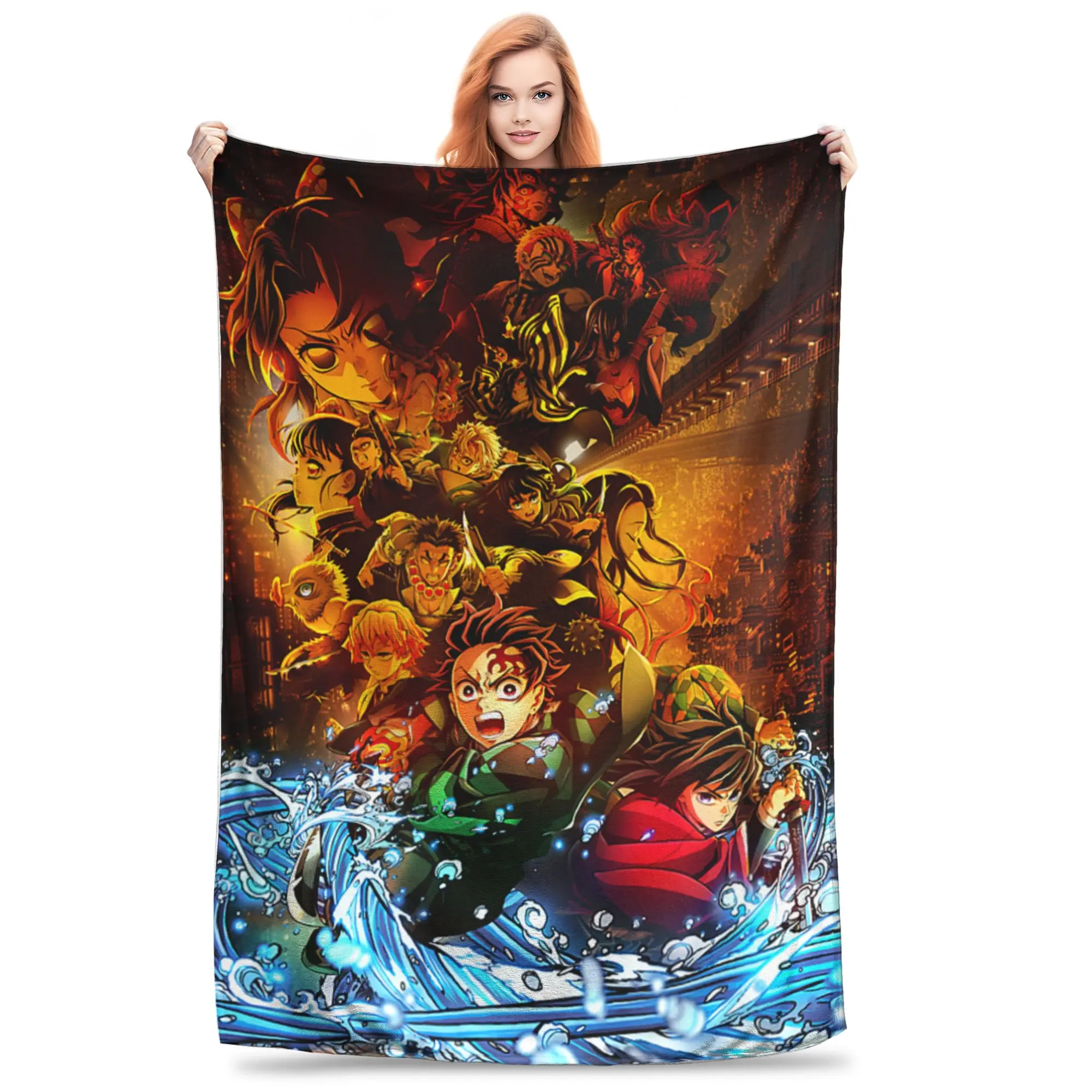 1PC Home Demon Slayers Infinity Castle Hashira Water Battle Collage  Blanket Throw Super Cosy Plush Living Room Sofa