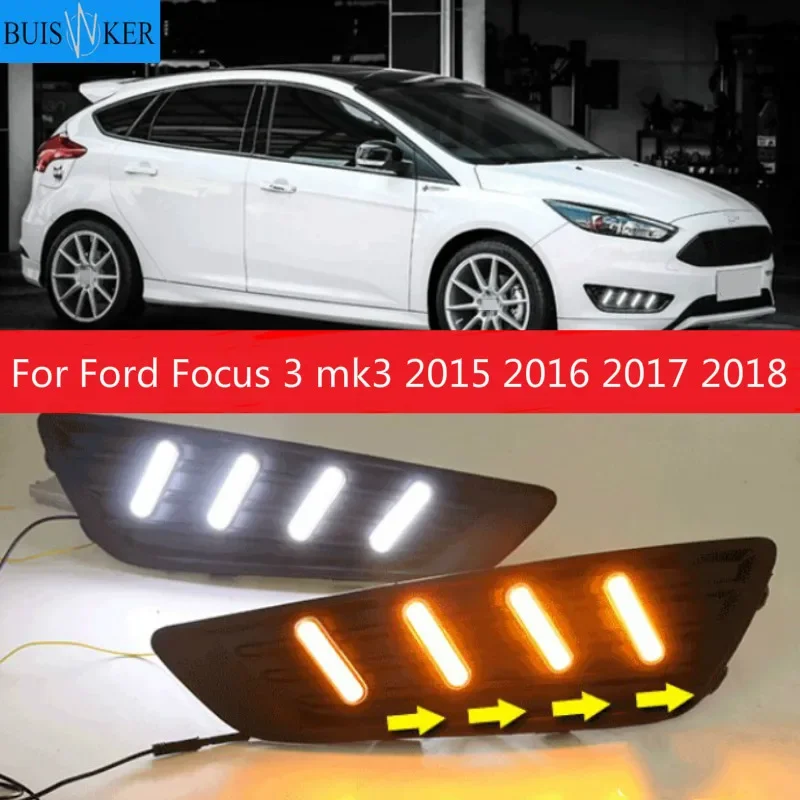 

2 шт. для Ford Focus 3 mk3 2015 2016 2017 2018 указатель поворота и затемнение реле 12 В светодиодный автомобильный DRL дневные ходовые огни противотуманные фары