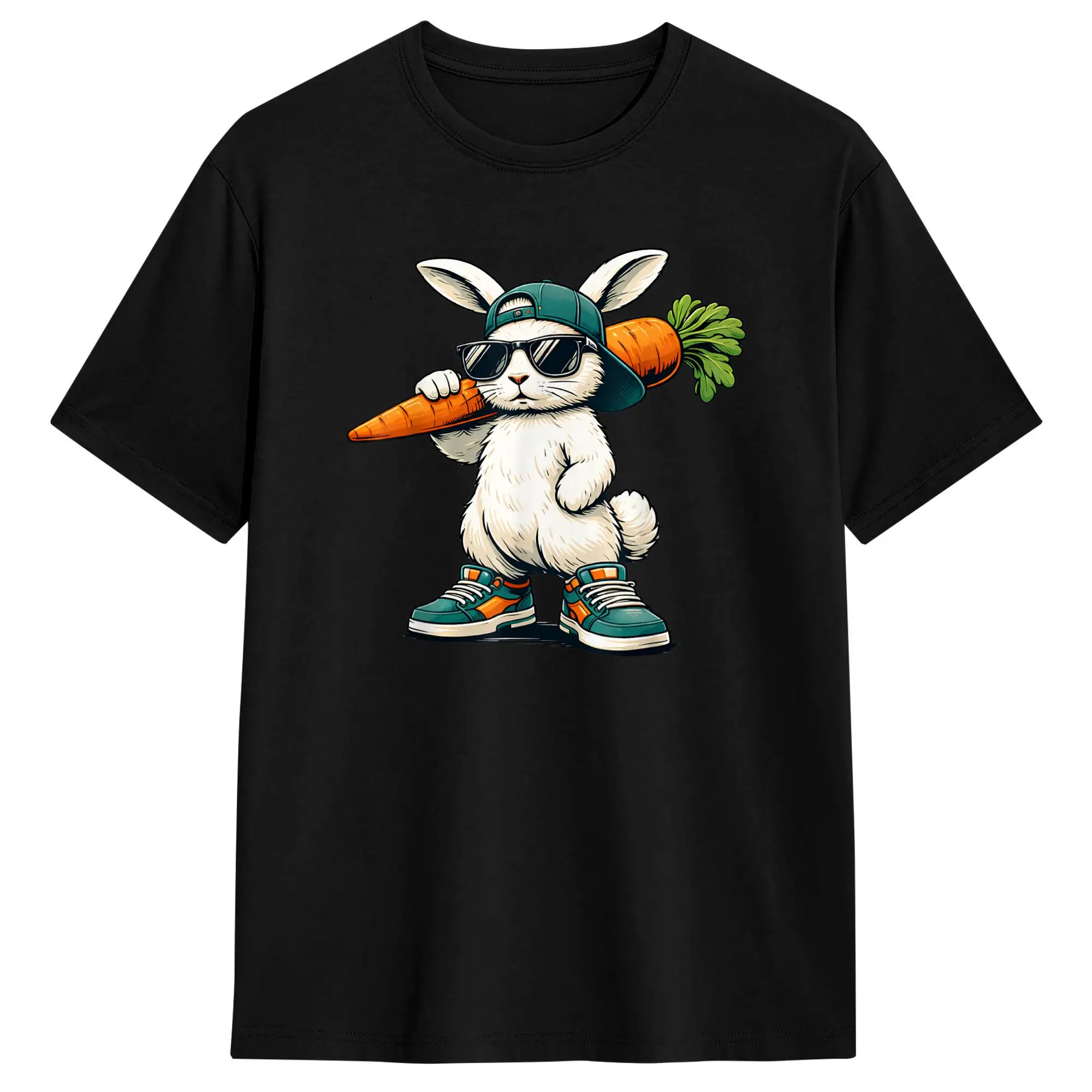 

Funny Easter Bunny with Carrot Rabbit T Shirts for Men 100% Cotton Funny T-Shirt O Neck Tees Short Sleeve Clothes Summer