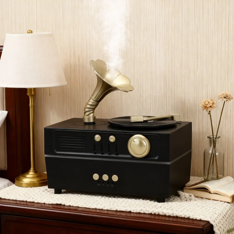 Black USB Bluetooth Retro Turntable Aromatherapy Diffuser Record Player Humidifier For Room Decor