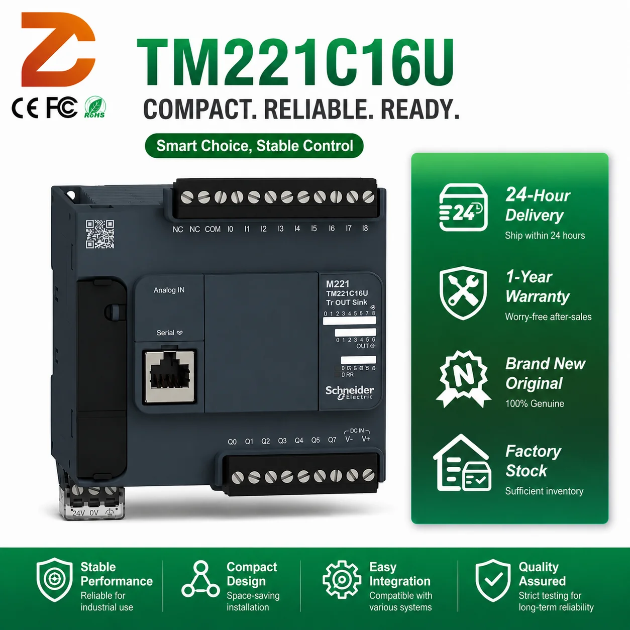 High-Speed Inputs Original TM221C16U Modicon M221 16 I/O Industrial Automation PLC Programmable Logic Controller