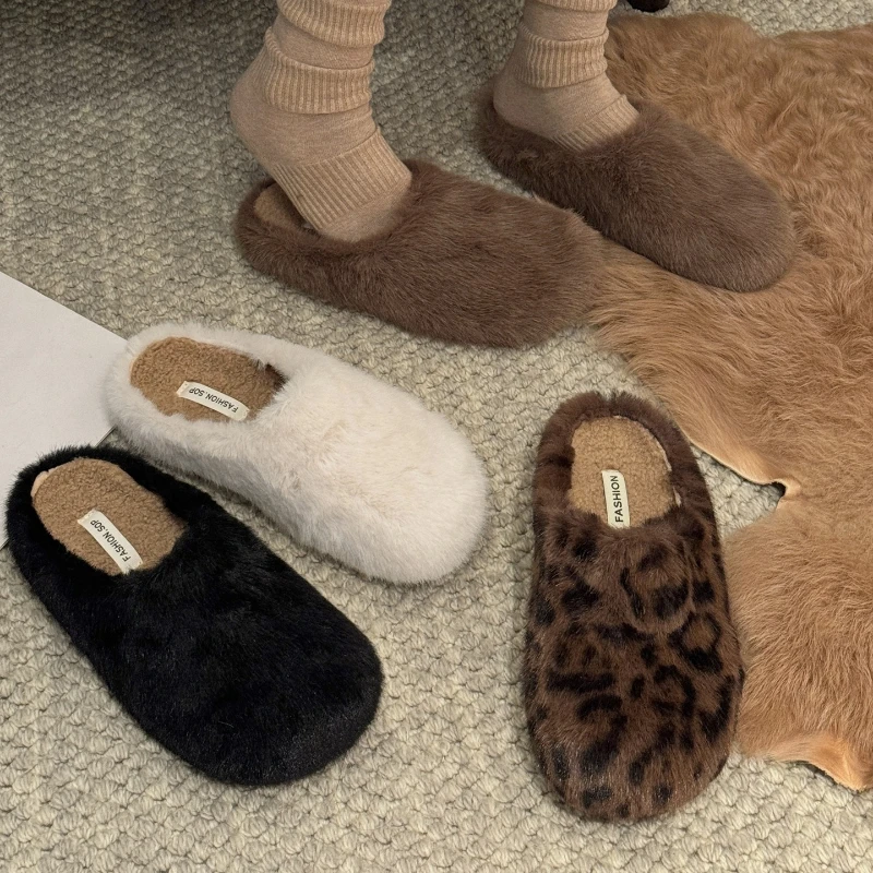 

Autumn Winter Women Warm Cotton House Slippers Concise Round Toe Shoes Ladies Comfort Bedroom Slip On Flats Slides Shoes