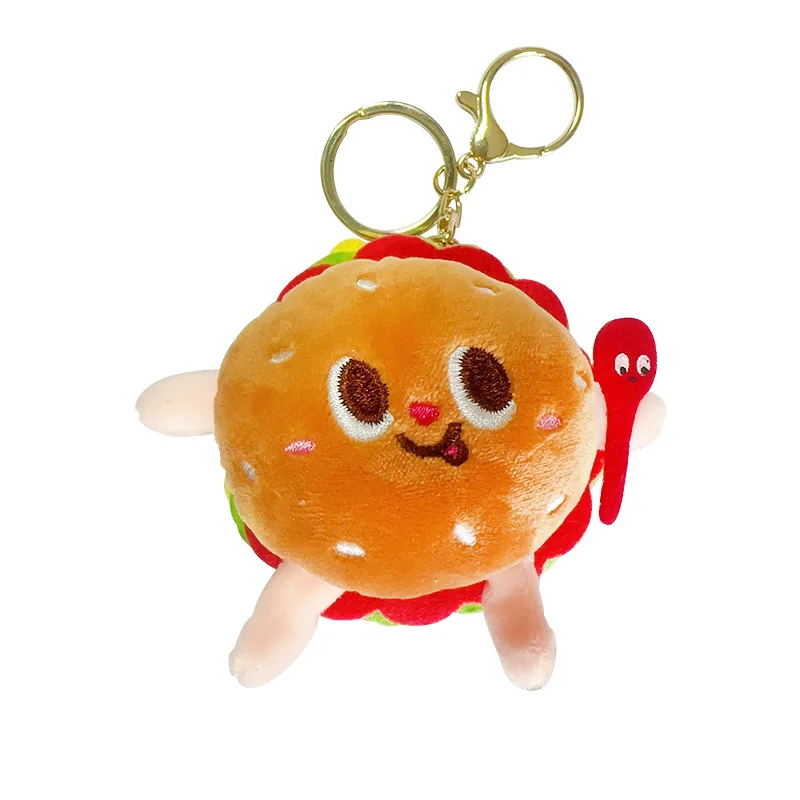 Porte-clés en peluche jetable de dessin animé créatif, hamburger, frites, toast, jambe, beurre, pendentif, jeu de nourriture mignon, sac à dos, cadeaux pour animaux