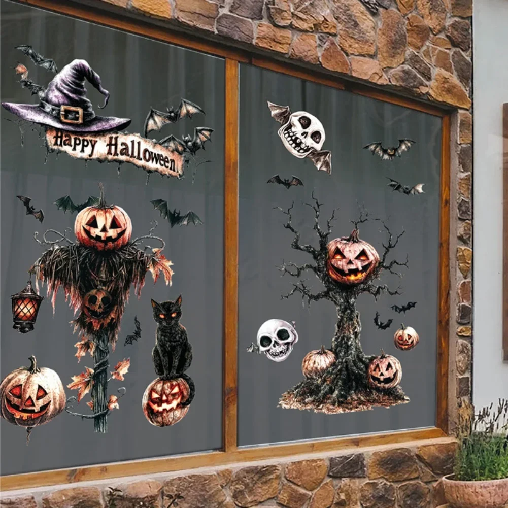9 Sheets Halloween Skeleton Window Clings Double Sided PVC Stickers for Seasonal Glass Decoration Indoor Outdoor