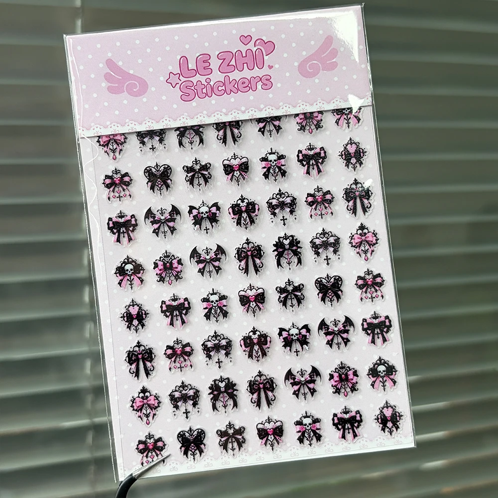 LEZHI Dark Gothic Bow Deco Stickers Y2K Emo Aesthetic for Journaling Scrapbook DIY Art Decor Projects Girl Gifts