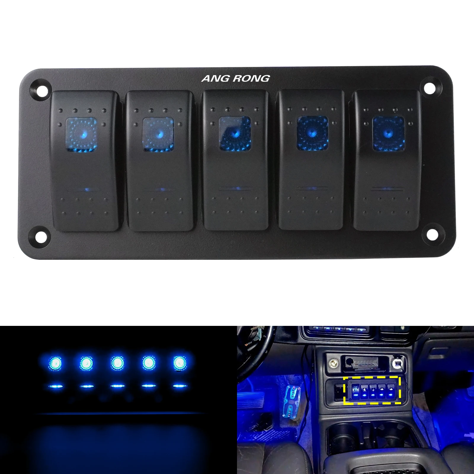 

5 Gang 12V/20A, 24V/10A Rocker Switch Toggle Panel Blue Waterproof LED Light Car Marine Boat Bus