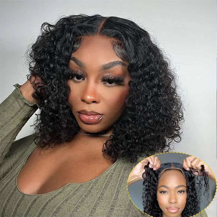 

180% Glueless Water Wave Bob Wig 100% Human Hair Deep Curly 13X4 Lace Frontal Wig Ready To Wear Short Bob Wigs Natural Wavy Hair