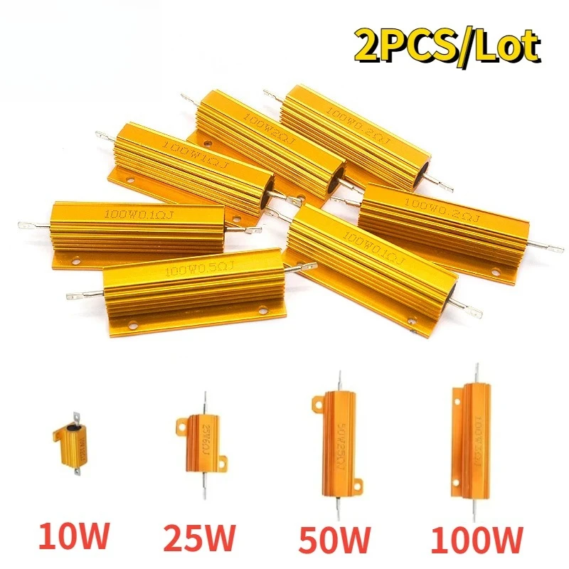 2PCS Wirewound Load Resistor 10W/25W/50W/100W Aluminum Case 4Ω/6Ω/8Ω/0.1-10KΩ for LED Turn Signal Power Resistance