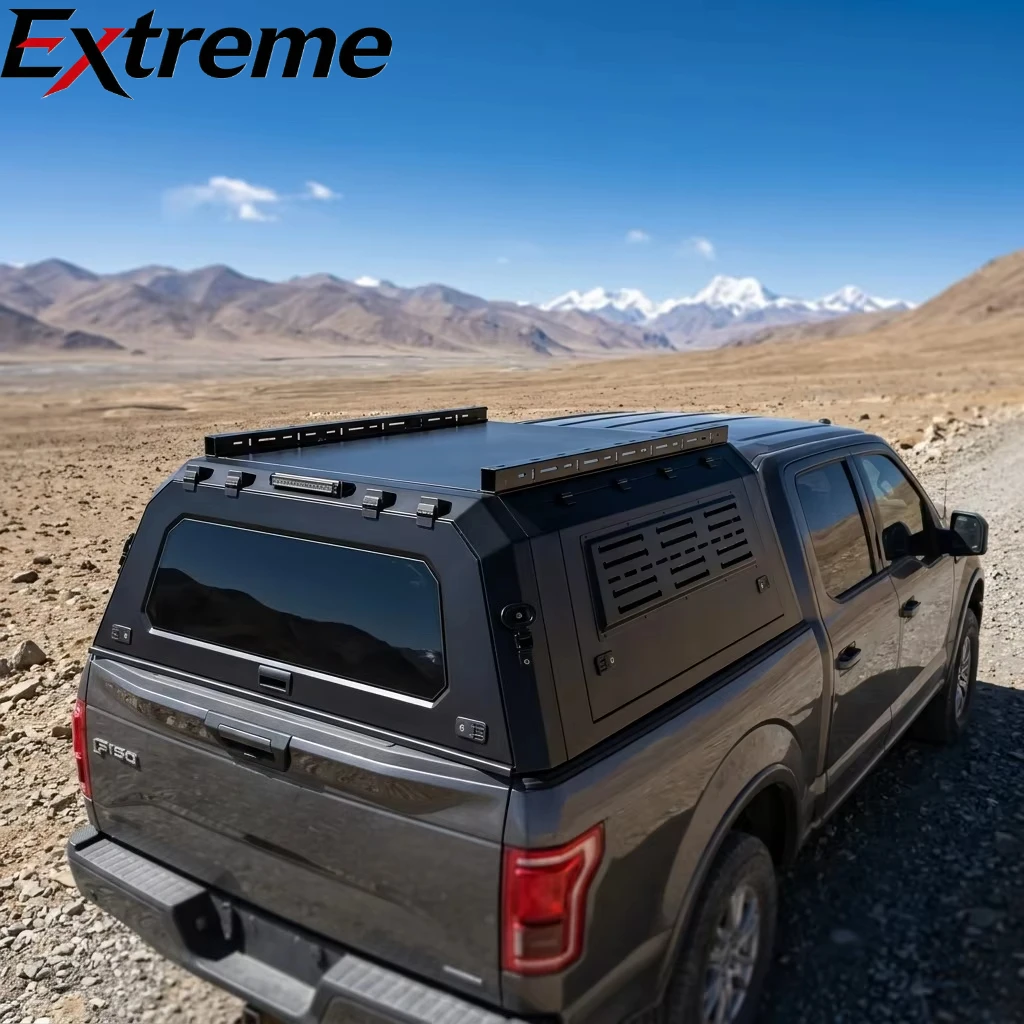 4X4 Hard Top Aluminum Alloy  Pickup Canopy Camper Shell Tonneau Cover Fits 6.1ft-6.5ft Dodge Ram Ford F150 Toyota Hilux