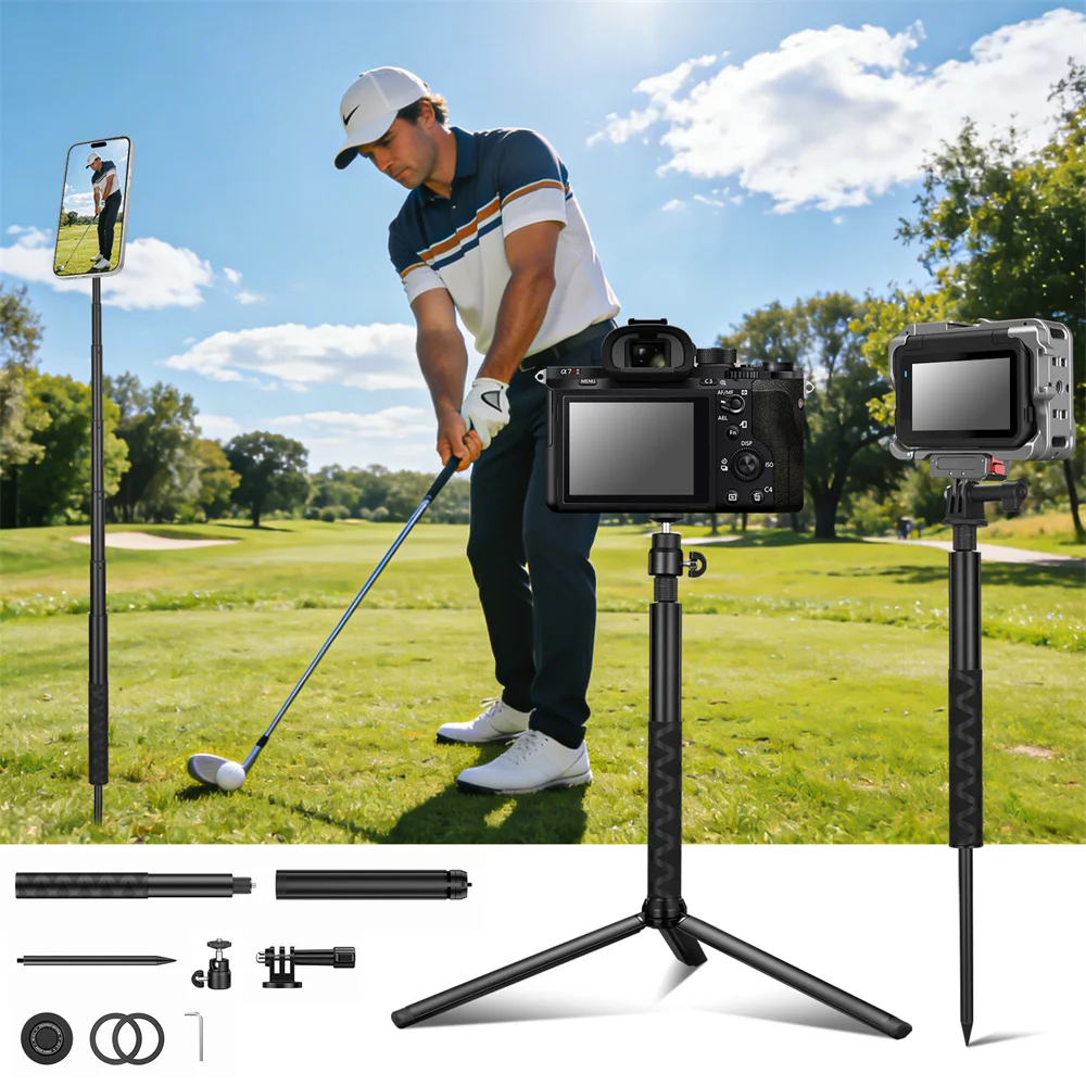 

Новый магнитный штатив-трипод для телефона/камеры, алюминиевый монопод с магнитом, селфи-палка с креплением GoPro и резьбой 1/4 дюйма для тренировки гольф-свинга