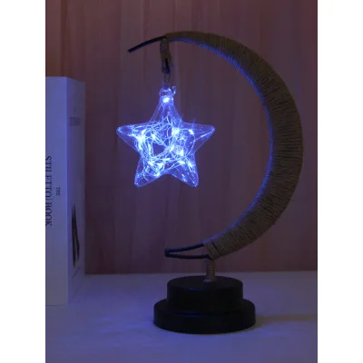 Ins Wind Iron Ornament Colourful Led Moon Star Shape Copper Wire Lamp Romantic Atmosphere Bedroom Decor Table Decoration