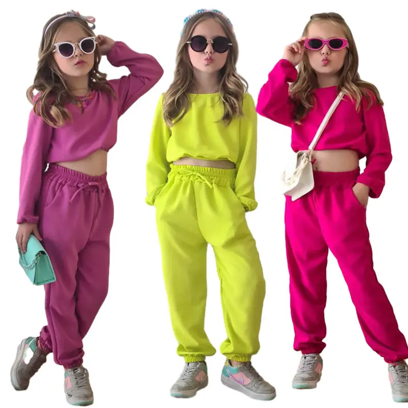 1-8years Autumn Clothing Sets For Baby Girls Clothes Long Sleeve Crop Tops+Casual Pants Toddler Kids Tracksuits Outfits For Girl