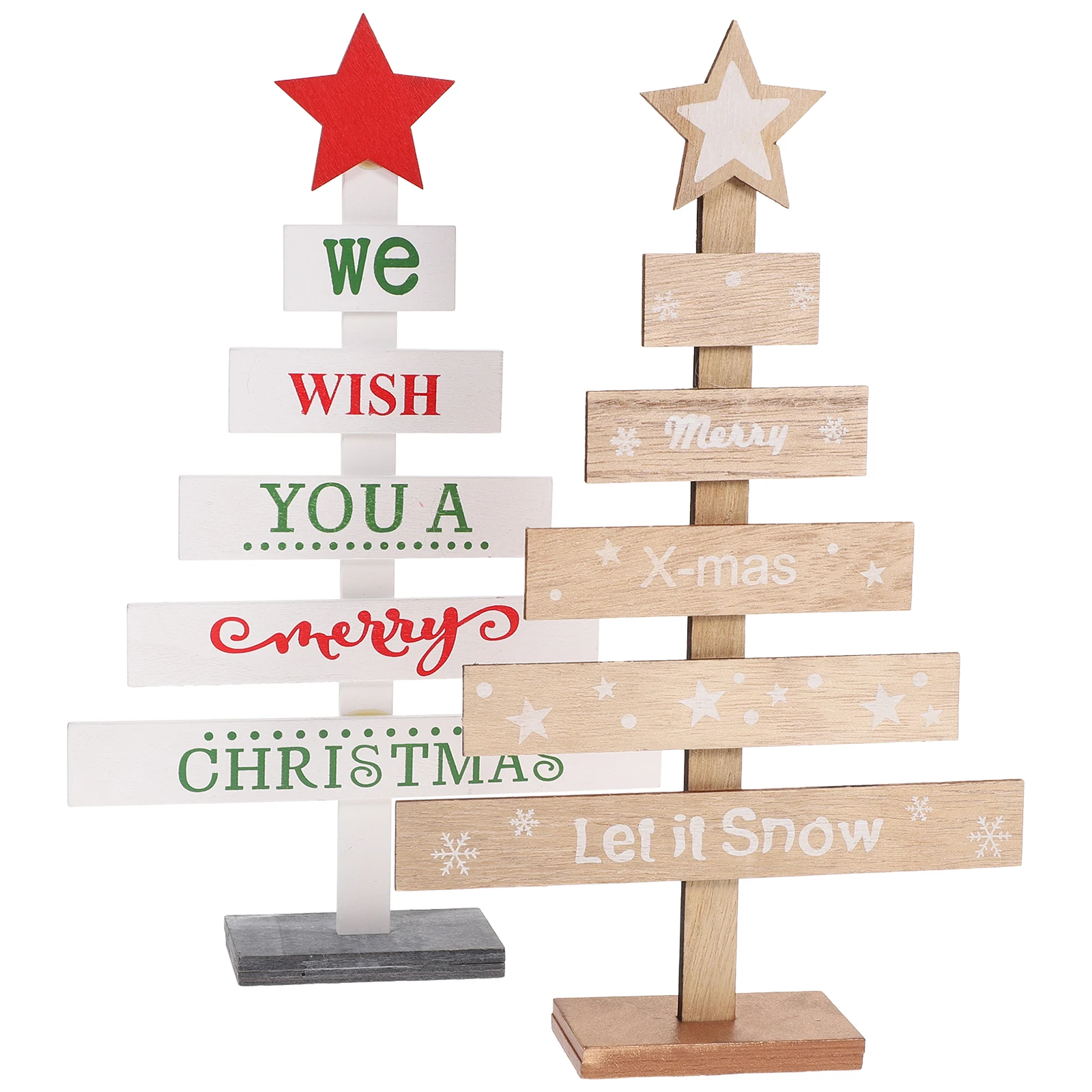 

2pcs Christmas Tree Table Decor Wooden Ornaments Shape for Party Bedroom Balcony Holiday Special Day Christmas