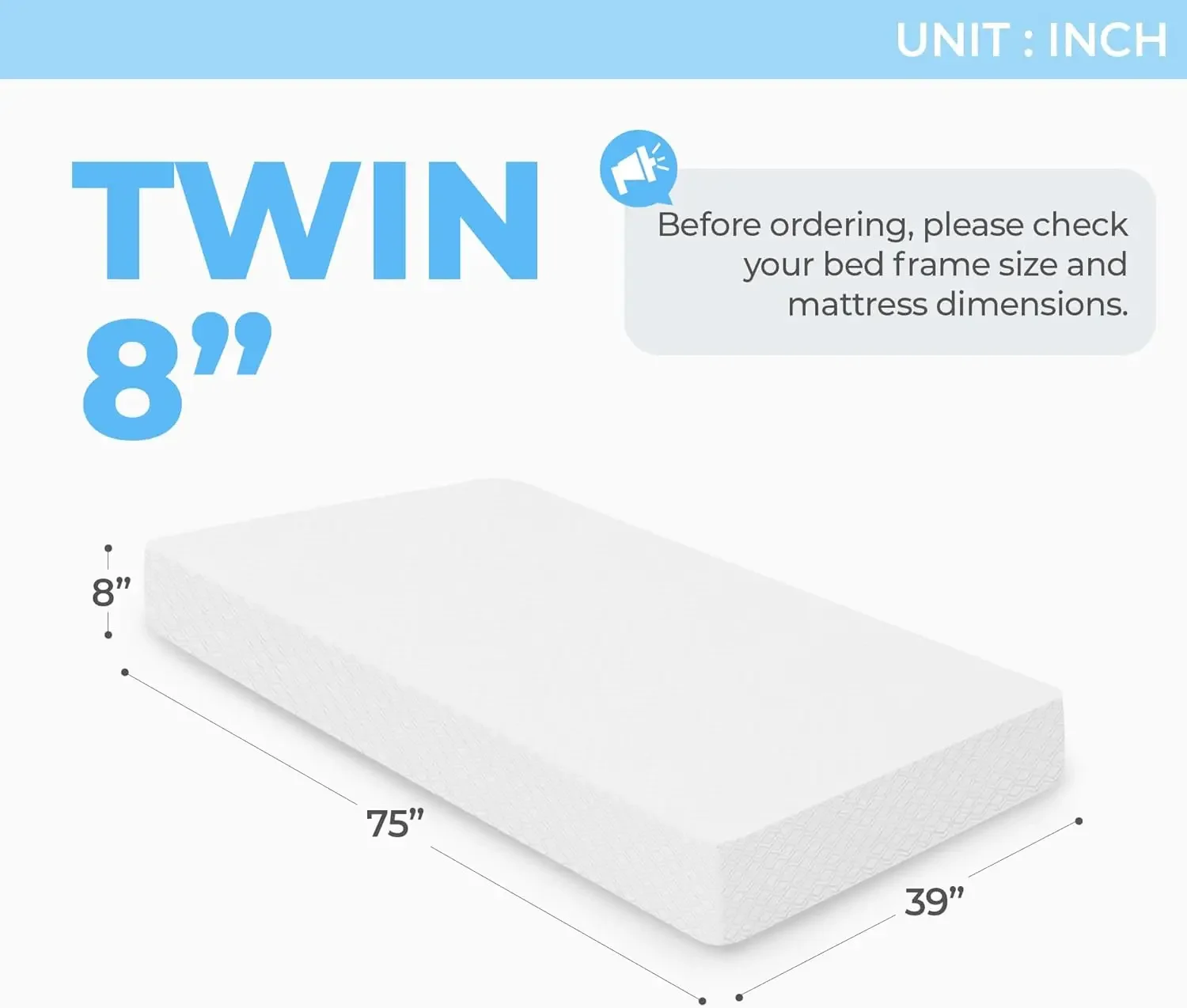 8 Inch Twin Cooling Gel Memory Foam Mattress Medium Firm -US Certified Mattress in a Box Enhanced Pressure Relief Removable Soft