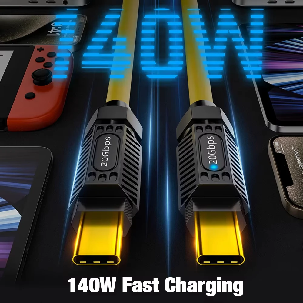 NNBILI USB 3.2 Gen2 Type C to USB C Male/Female Spring Cable For iPhone 15 16 Pro Max Samsung 8K@60HZ PD 140W 5A Fast Data cable
