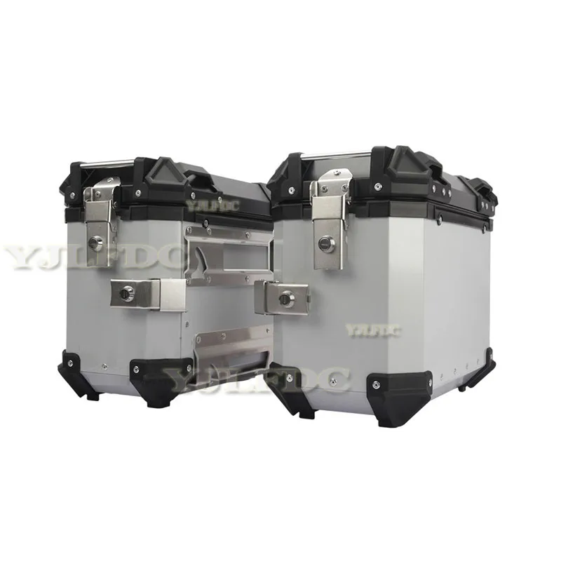 2pcs Universal Motorcycle 28L Rear Top Box Side Luggage Case Motos Storage Trunk Lock Travel Toolbox Aluminum Alloy Side Box Set