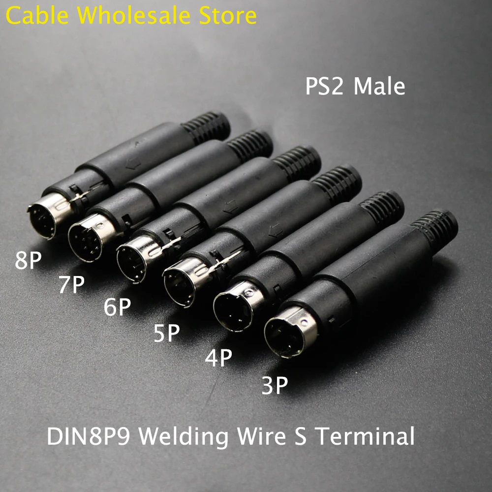 1Pcs 3/4/6/7/8 Pin Keyboard Mini DIN Plug 3-8 Pin Chassis Cable Installation Male Socket Welding Wire S Terminal Mini PS2 Plug