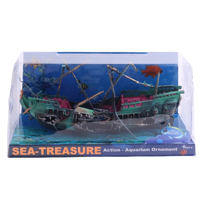 

Large Aquarium Decoration Boat Plactic Aquarium Ship Air Split Shipwreck Fish Tank Decor C