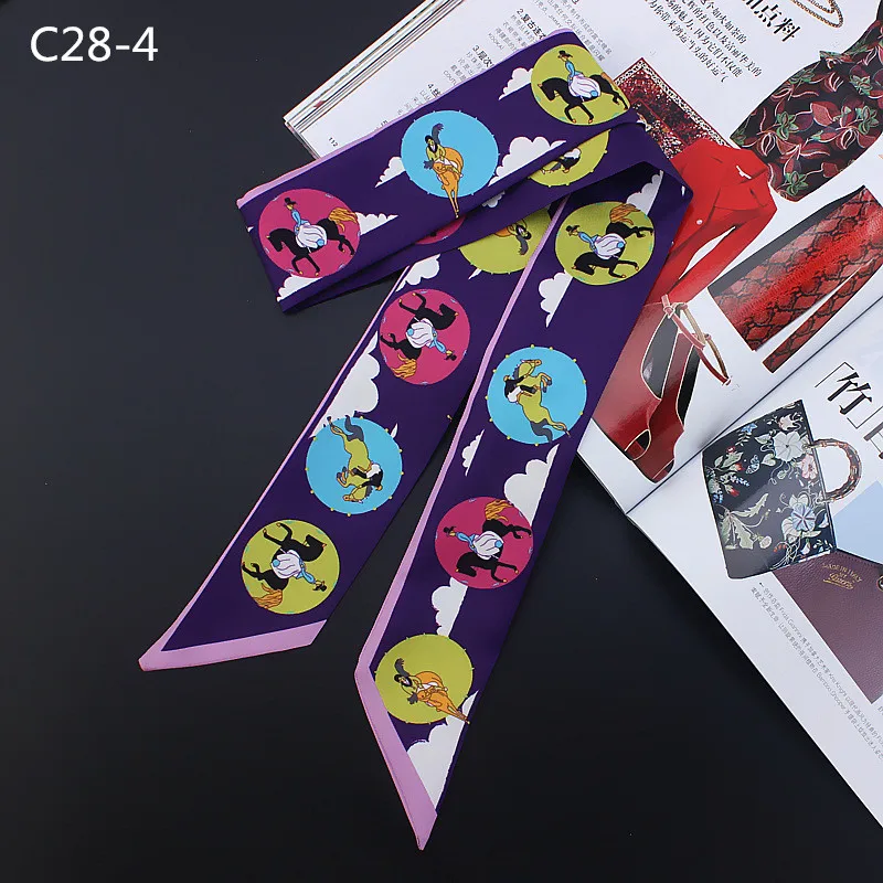 2024 Newest Scarf Horse Print Women Silk Scarf Handle Bag Ribbons Female Head Scarf Small Female Tie Long Scarves & Wraps C28