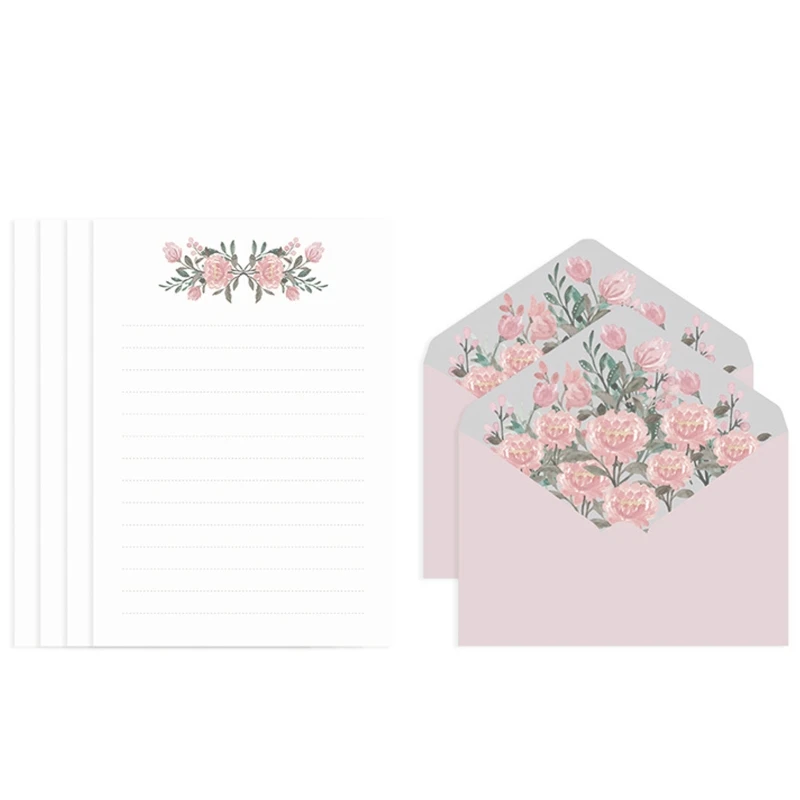 Letter Paper Stationery Flower Envelop Set Wide Ruled Letter Papers for Home Party Invitation Thank You Letter