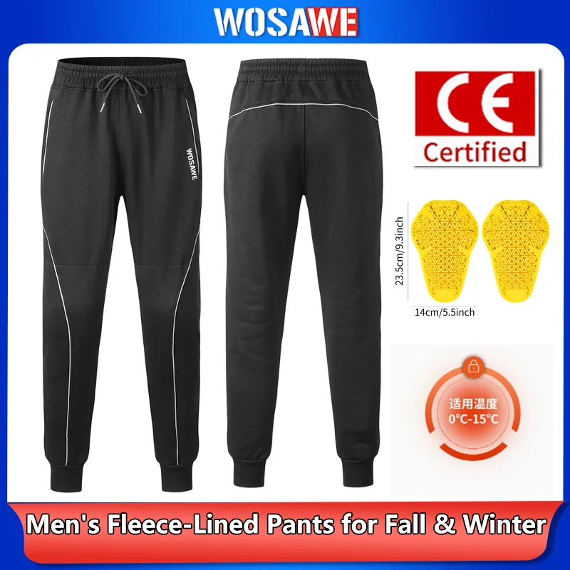 WOSAWE Winter Motorcycle Pants Men Thermal Fleece Knee Pads Motocross Riding Trousers MTB Cycling Gear