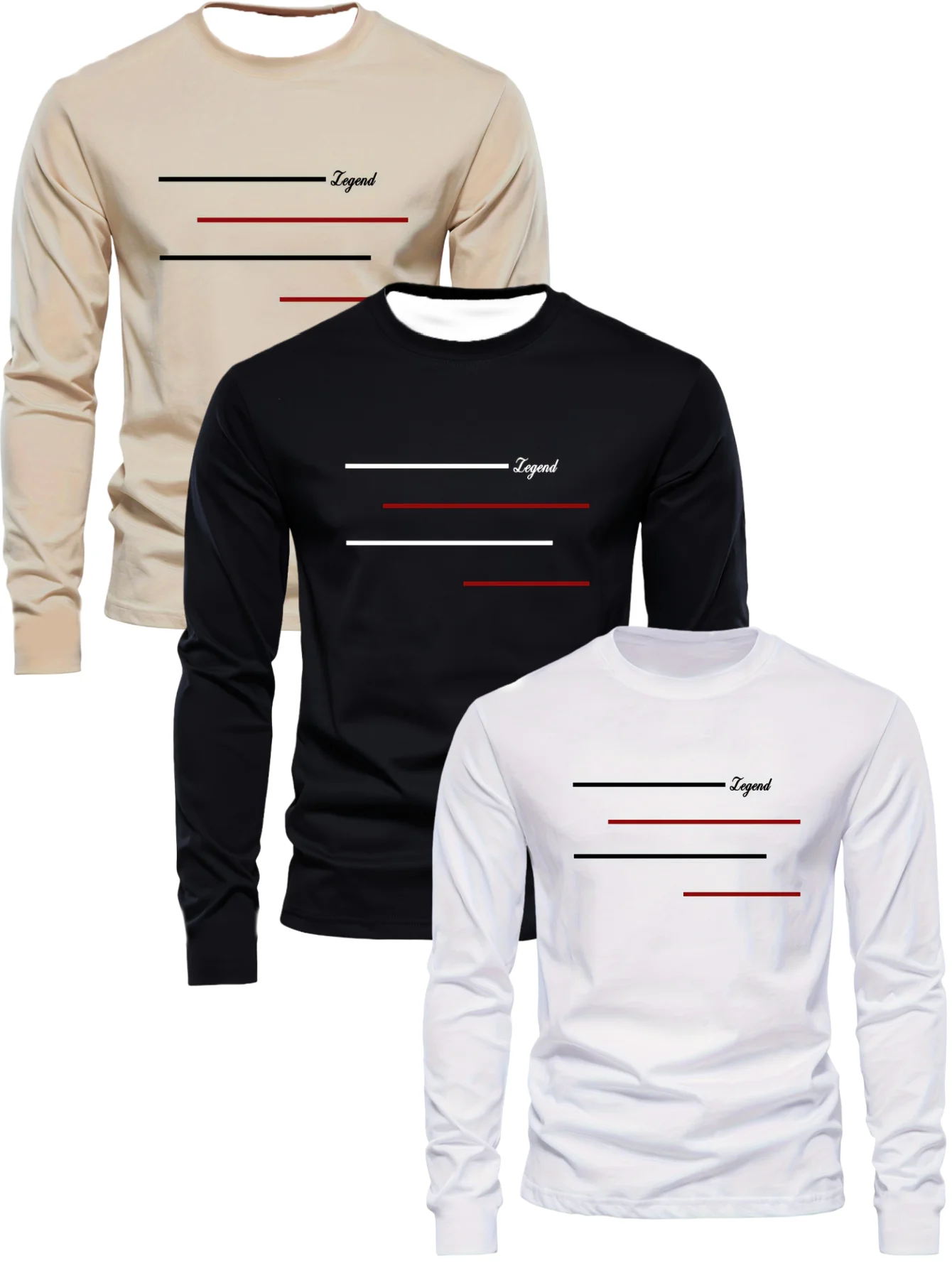Men's Autumn And Winter Basic Loose Casual Sports Letter Legendary Pattern Printed Round Neck Long Sleeved T-shirt Warm Top