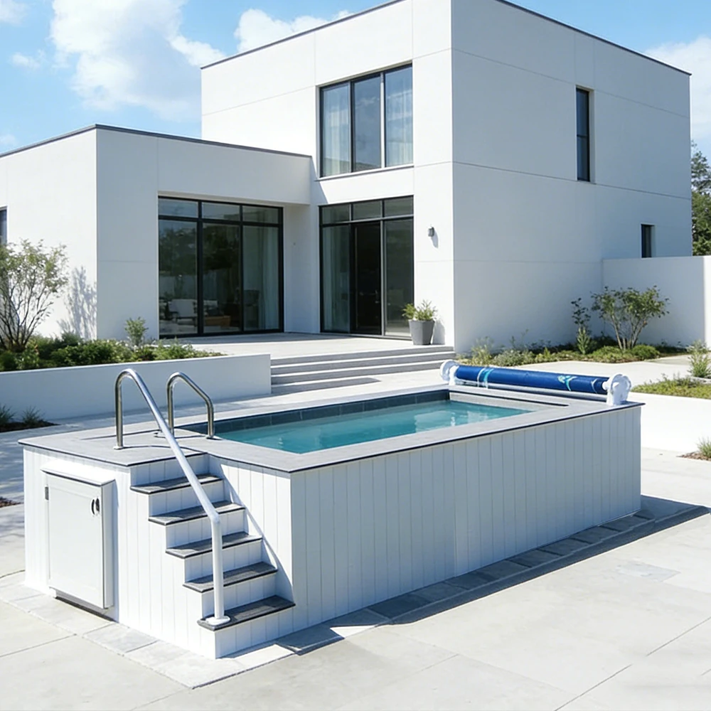 Prefabricated Above Ground Fiberglass Pool Pump Filter LED Light Home Backyard Garden Hotel Piscina