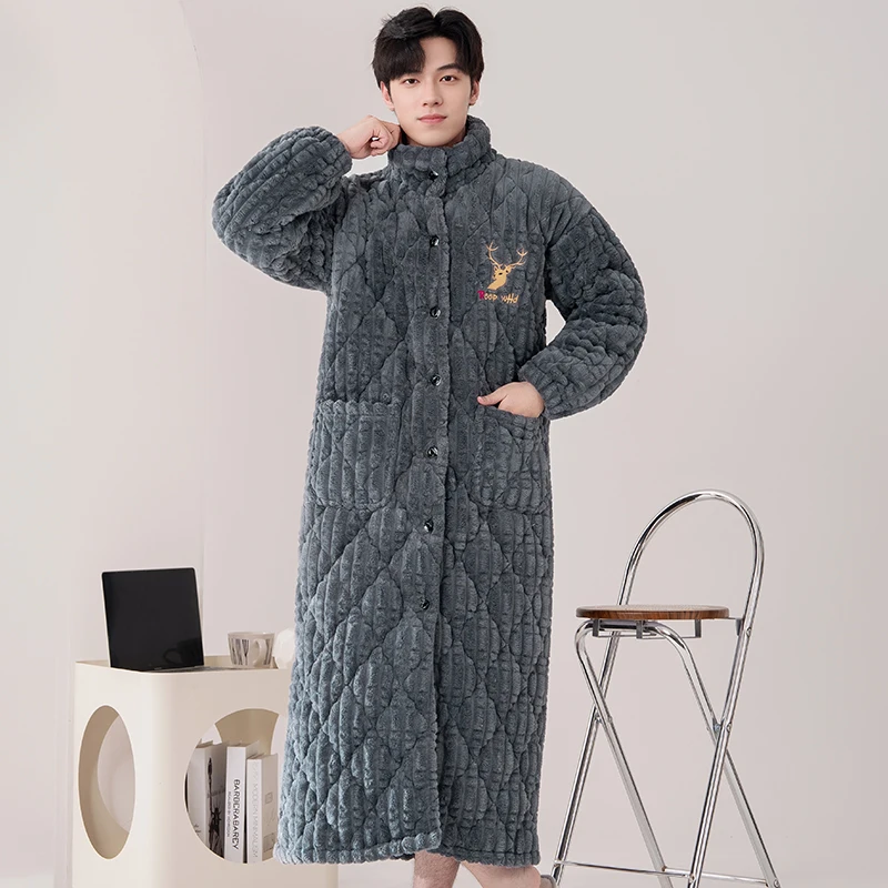 

Новейший мужской халат M-2XL, 3-слойный хлопковый халат с застежкой, мужской домашний халат, пижама для мужчин