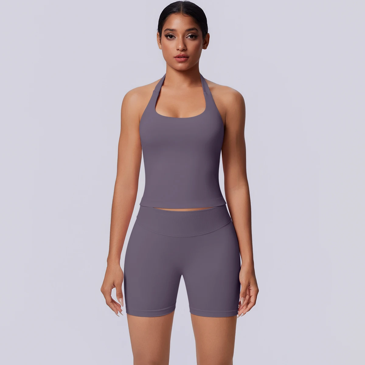 Hamidou 2PCS Yoga Set for Woman's Backless Training Halter Bra Yoga Vest Summer Quick-Dry Peach Buttocks Fitness Shorts Yoga Set