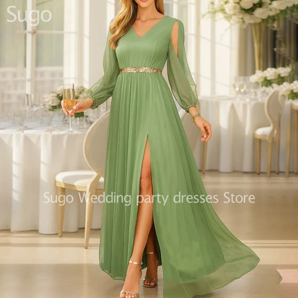 

Customized Elegant Long Mother of the Bride Dresses V-Neck Floor-Length A-Line Evening Gala Wedding Guest Groom Dress 2026