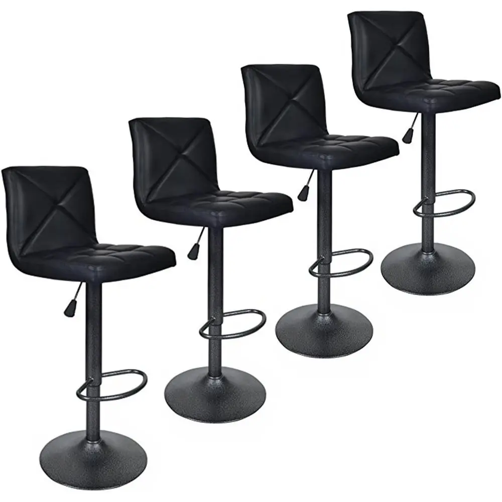 

Набор из 4 черных барных стульев из искусственной кожи с регулируемой высотой и поворотным механизмом, стулья для кухонного острова