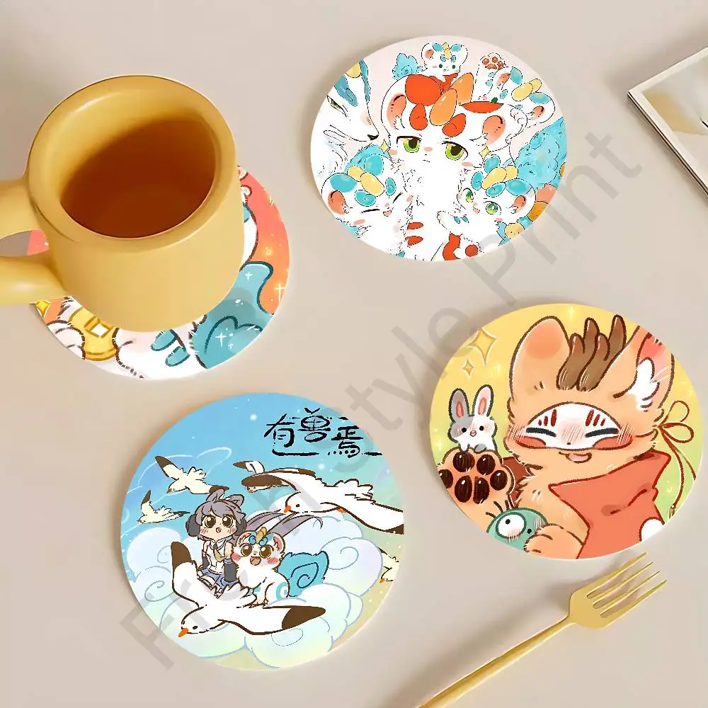 

Furry F-Fabulous B-Beasts Heat Resistant Round Wooden Coasters Non-slip Drink Cafe Decoration 2D Flat Color Print Coasters