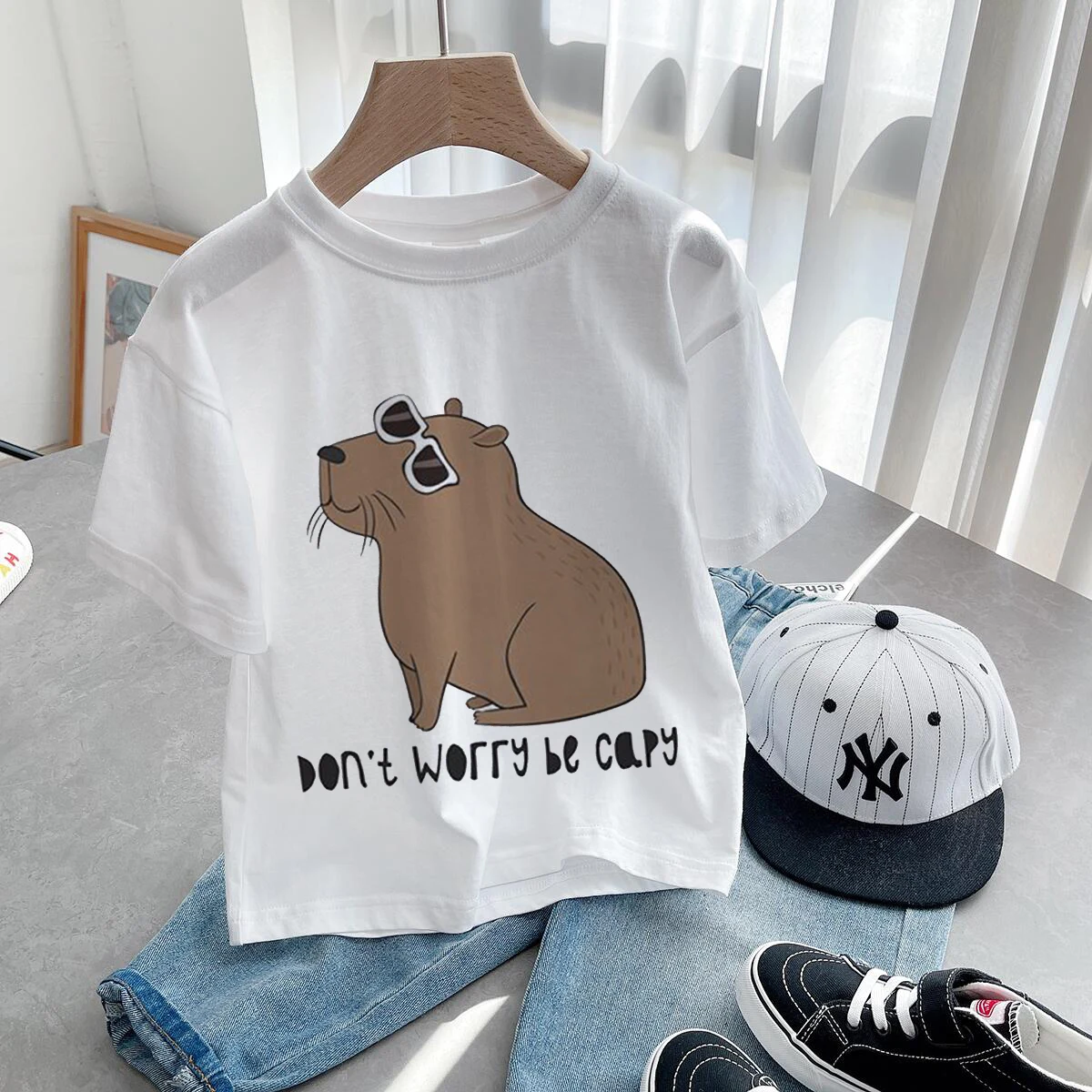 Camiseta de dibujos animados de Capybara para niños, ropa de animales para niños, bonita camiseta de amor para niños, ropa informal para bebés