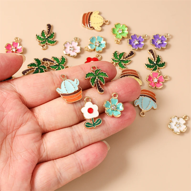 20 Stück Niedliche Bunte Emaille-Blumen-Kaktus-Anhänger für Schmuckherstellung, Ohrringe, Halsketten, Armbänder, DIY-Bastelzubehör ﻿ – Detail 2
