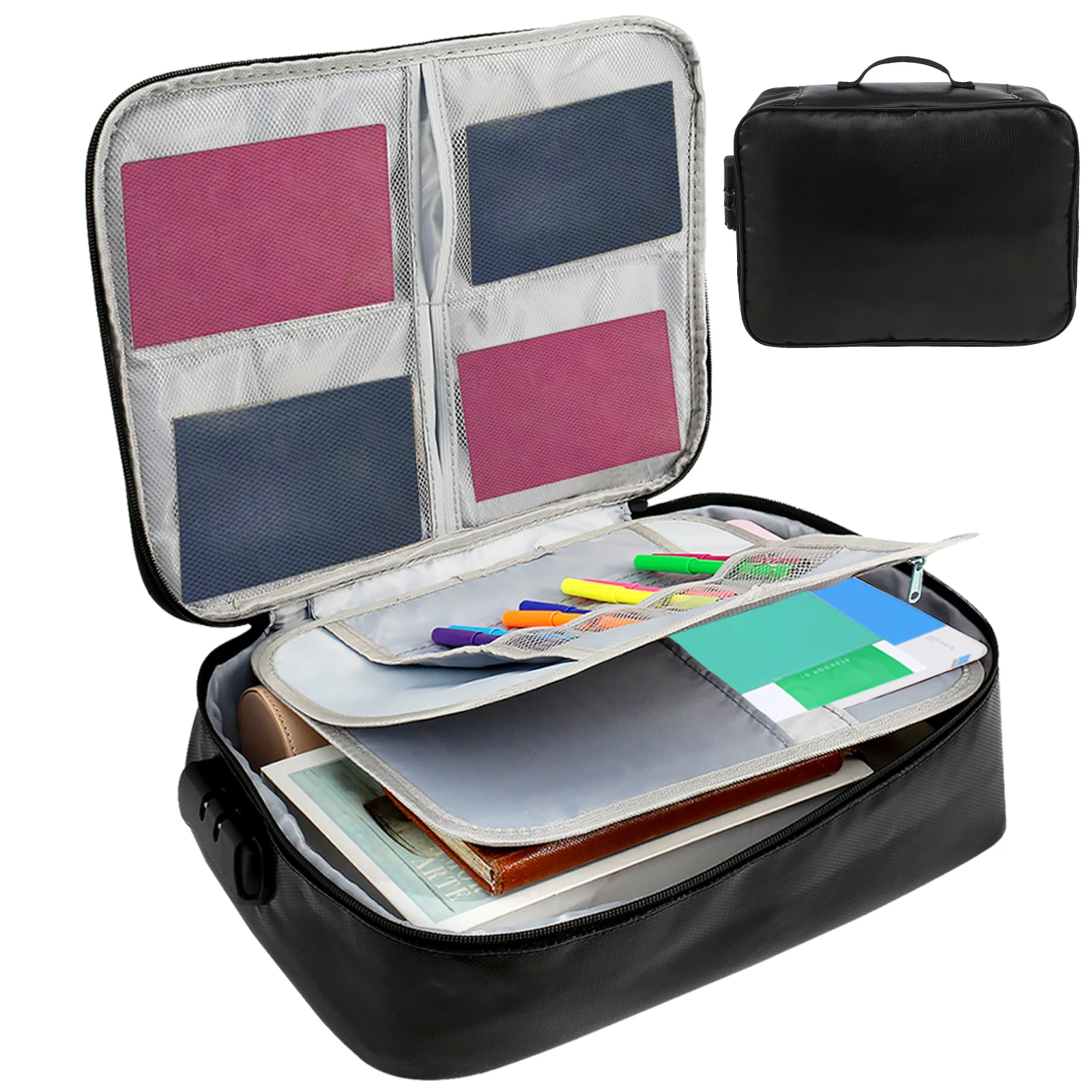 Briefcase With Password Lock Large Capacity Document Information Storage Bag Portable Business Travel Laptop Passport Organizer