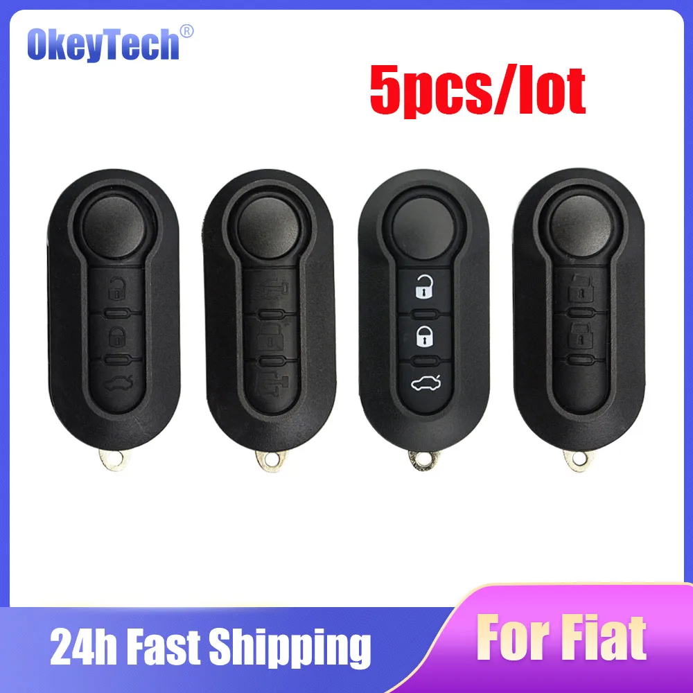 

Okeytech 5pcs/lot For FIAT 500 Panda Punto Bravo White Button 3 Buttons Folding Car Key Case Alarm Keyless