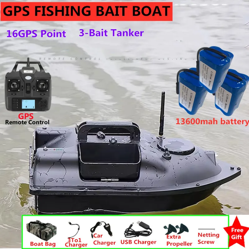 16PCS Point GPS Fishing Bait Boat Located RC Bait Boat 2KG Load GPS Automatic Feed Return Remote Control Fishing Tool Bait Boat