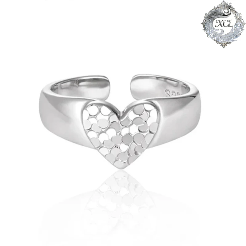 

XCL S925 Sterling SilverCar flower mirror love ring for women high-end niche Instagram original broken design silver ring