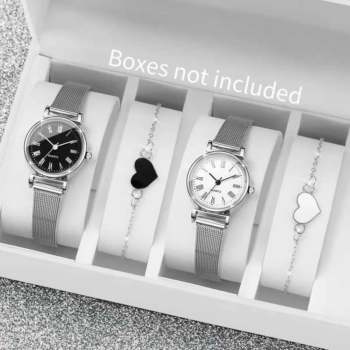 

2/4PCS Fashion Roma Dial Quartz Watch Casual Mesh Strap Women Watches Bracelet Set Reloj Mujer（Without Box）