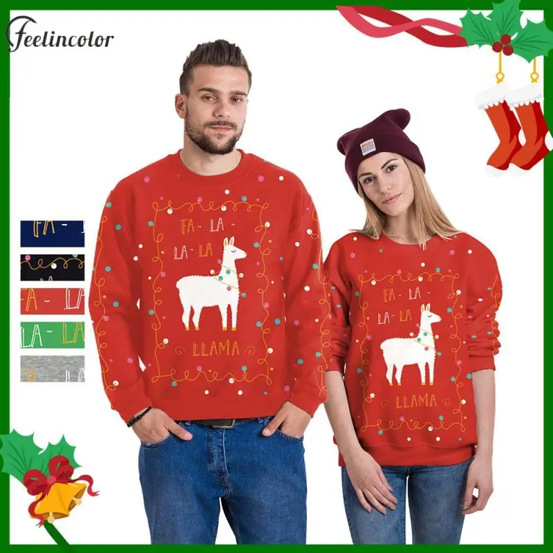 

Alpaca Print Couple Ugly Christmas Sweatshirt 5 Colors Xmas Pullover Loose Casual Crewneck Sweatshirts Unisex Streetwear