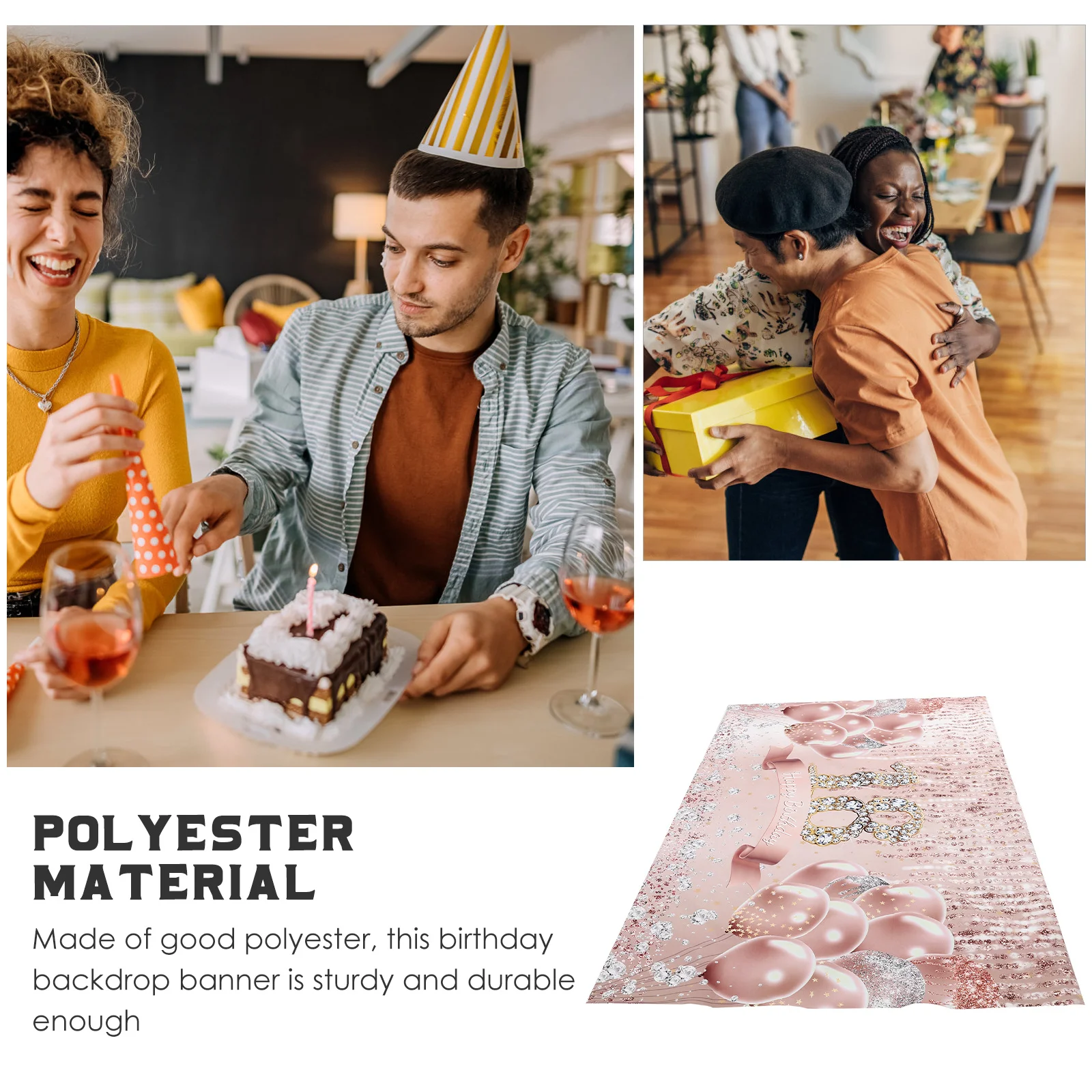 

Rose Gold Balloon 18Th Birthday Backdrop Banner Party Decoration for Photography Home Decor Celebration Sturdy Polyester