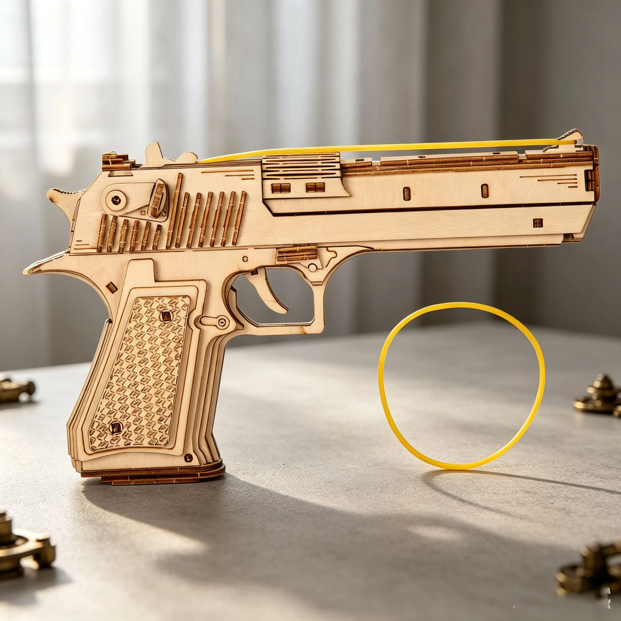 3D Desert Eagle Pistol Puzzle, Replica Wooden Assembly Craft Ornament, Mechanical-Style Desktop Model Collectible Gift