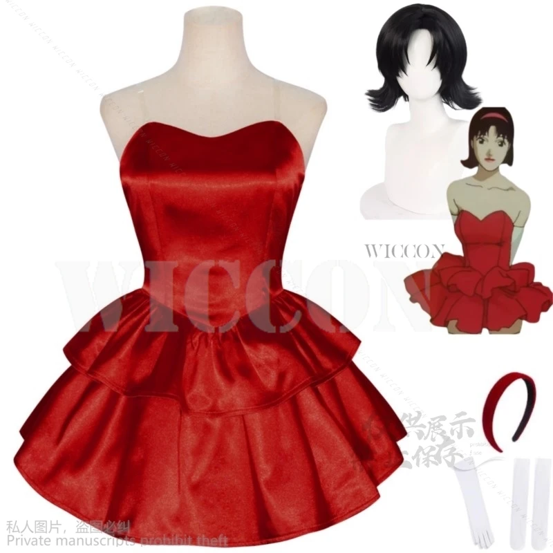 

Anime Horror Movies Perfect Blue Kirigoe Mima Cosplay Costume Wig Red Strapless Tube Dress Woman Sexy Carnival Christmas Lolita