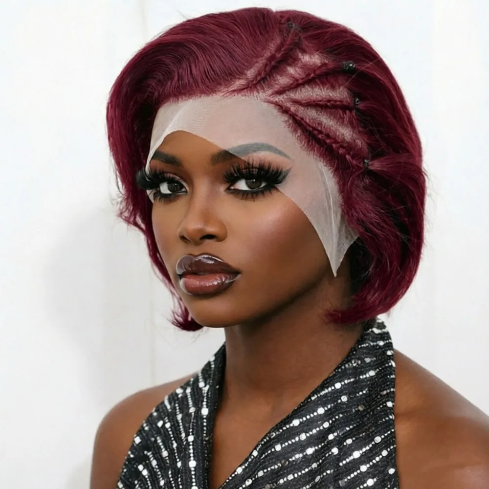 

Парик в стиле пикси с косичками, из натуральных волос, для женщин, 8 дюймов, 13x4, с кружевной передней частью, короткий парик-боб