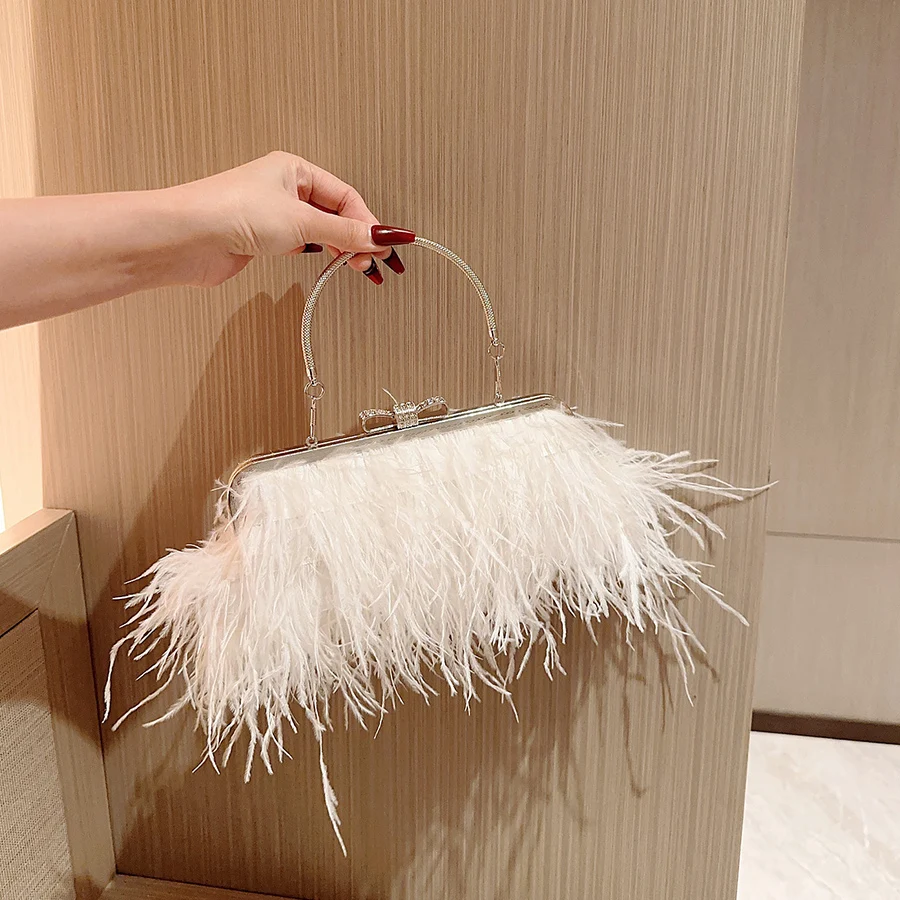 

Women Small Faux Feather Evening Bag Luxury Chain Shoulder Bags Tassel Clutch Purse Party Ladies Elegant Banquet Handbags Bolsas