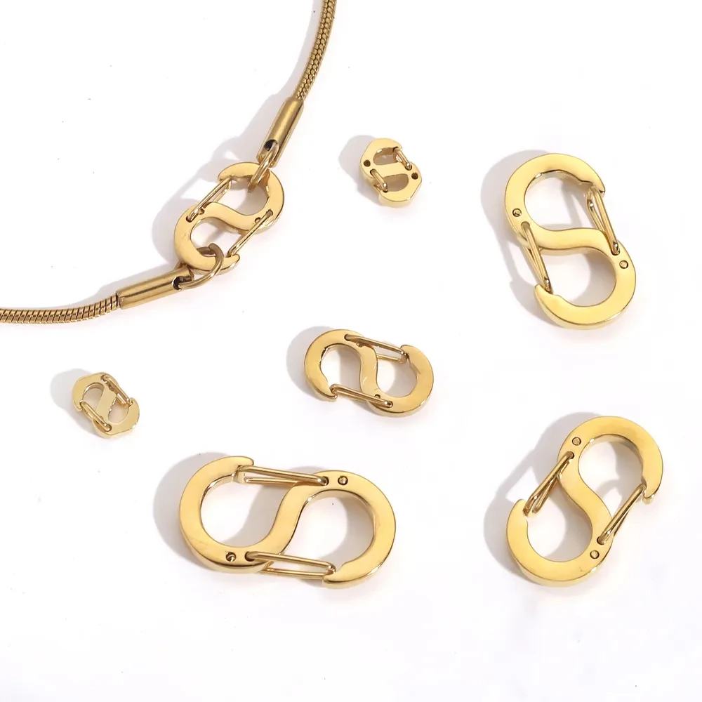 2Pcs Stainless Steel S-Type Buckle Snap Hook Carabiner Necklaces Connectors For Leather Craft Bag Key Ring Jewelry Making