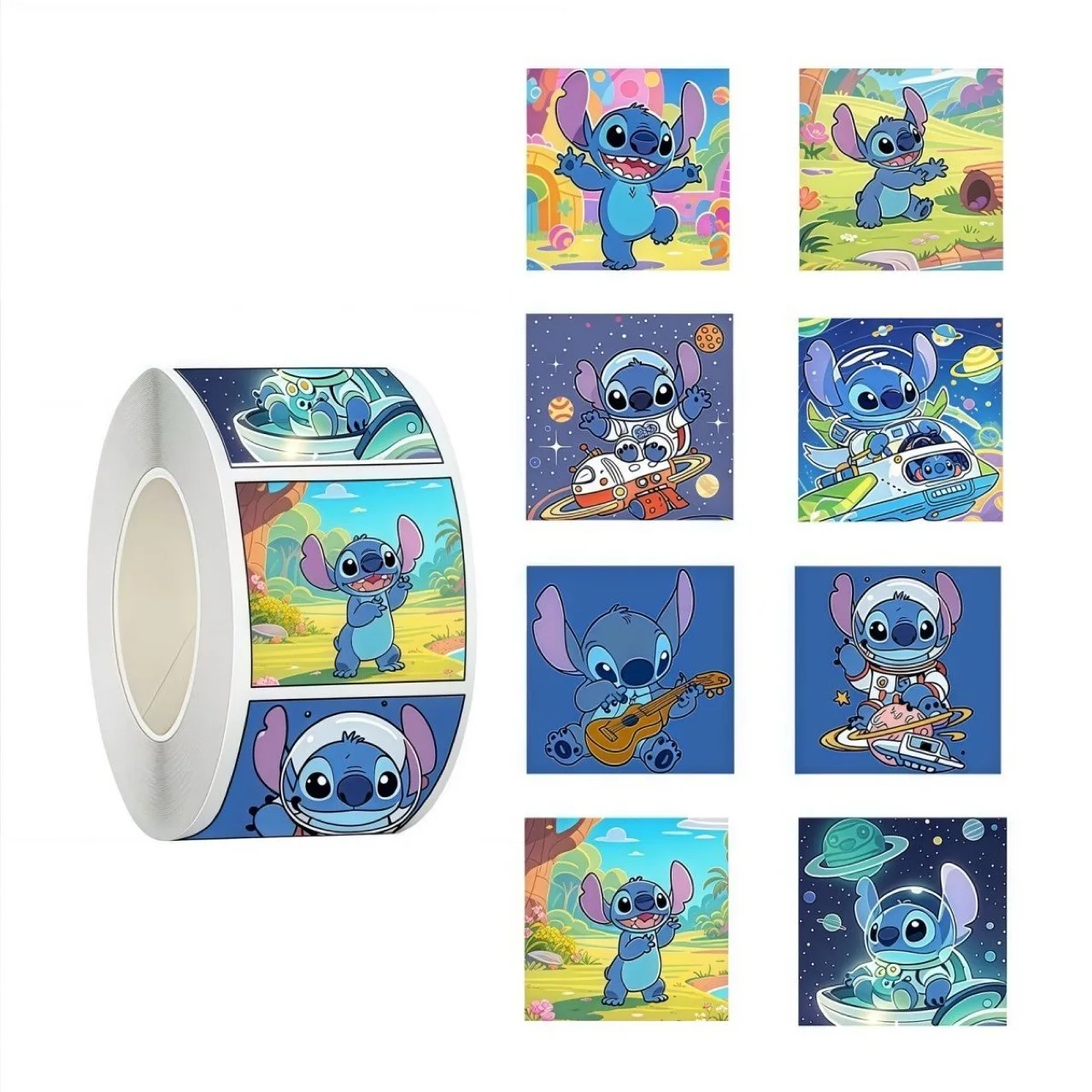

500pcs/Roll Disney Square Stitch Cartoon Sealing Stickers DIY PVC Laptop Decals Decoration Reward Gift Toy
