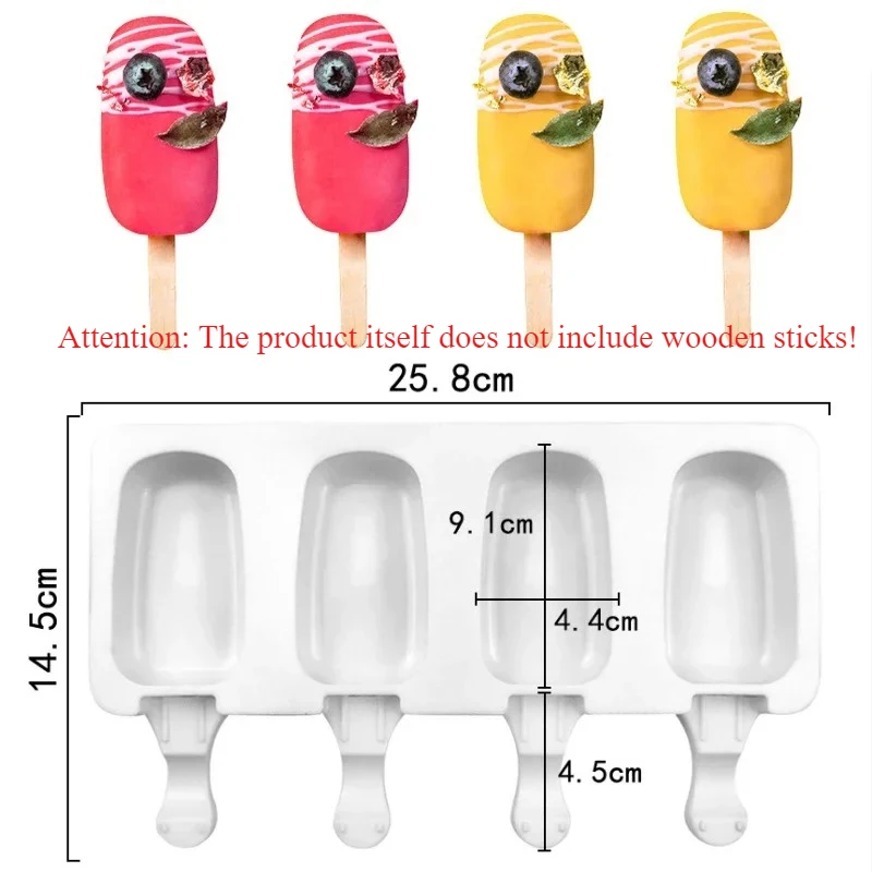 Silicone Ice Cream Mold DIY Chocolate Dessert Popsicles Mold Tray 4 Sticks Ice Cream Maker Summer Handmade Ice Pop Molds Tools