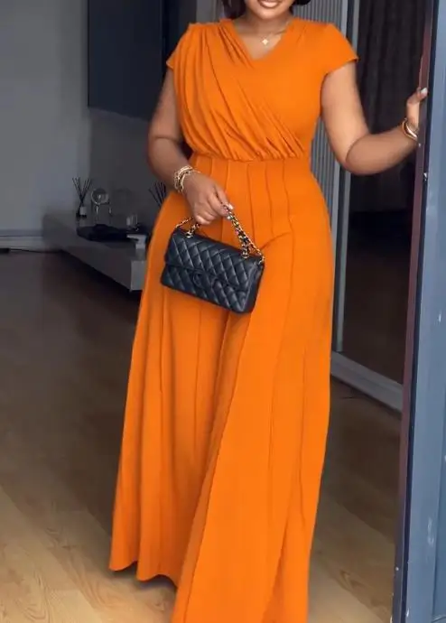 Tuta da donna alla moda Tendenza estiva Tuta a gamba larga a vita alta con giunture pieghettate personalizzate adatta per banchetti